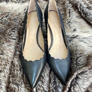 Lands End Scalloped Black Point Toe Pumps 10